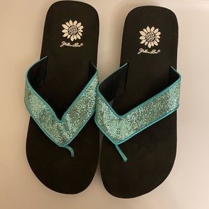 Blue Glitter Flip Flops